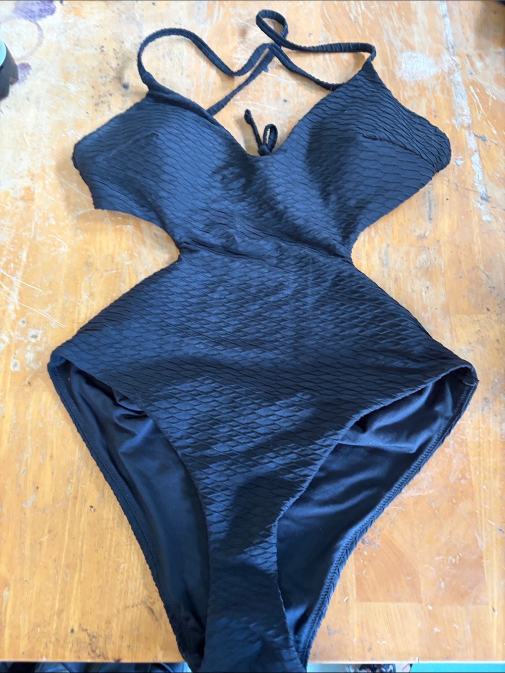 Victoria’s Secret Textured One-Piece Swimwear w/ Cutout, Criss cross tie back, M